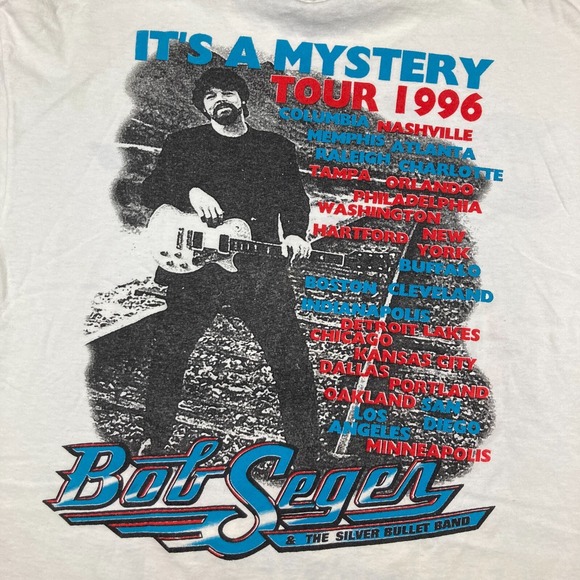 Vintage Bob Seger Shirt Mens L White 1996 Tour It's A Mystery Band Concert 90s - Picture 7 of 13